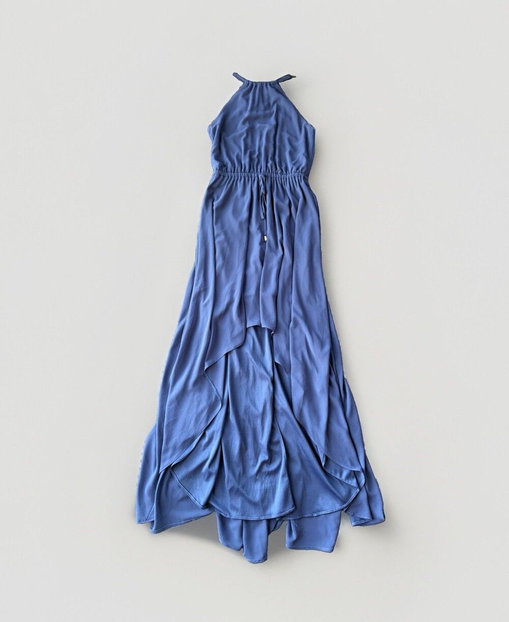 Lulus Blue Halter High Low Maxi Dress Drawstring Waist Womens Size S